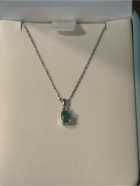 Ross-Simons 14KT White Gold Necklace with Diamond and Emerald Pendant